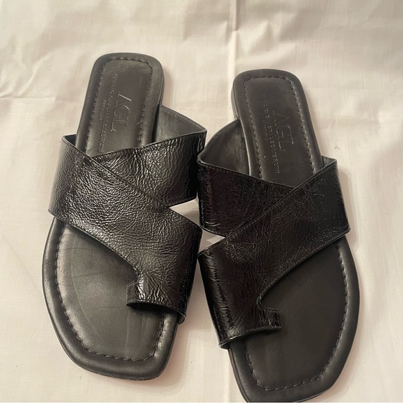 AGL Sandals in Black Shimmery Leather Size 42 (US 11) - Picture 1 of 4
